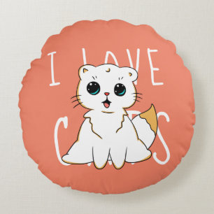 I Love Cats - Colourful Round Pillow