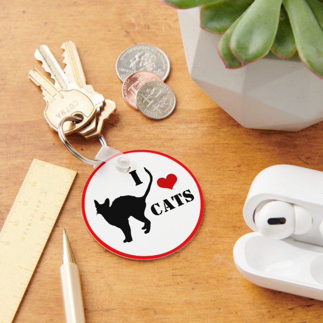 I love Cats & Heart with Black Cat, Kitten Key Ring (Desk)