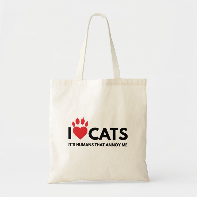 I love Cats, It's People That Annoy Me. Cat Lover Tote Bag (Front)
