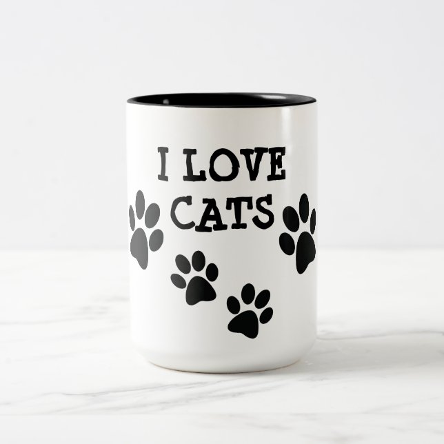 I Love Cats Pawprints Design Coffee Mug (Center)