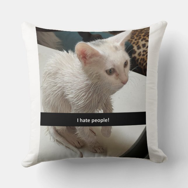 I Love Cats Pillow. I Hate People Cat Pillow. Cushion (Back)