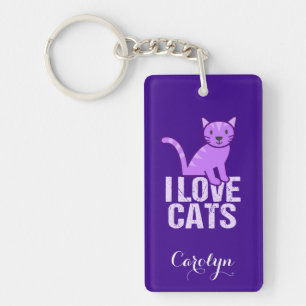 I Love Cats Purple Custom Key Ring
