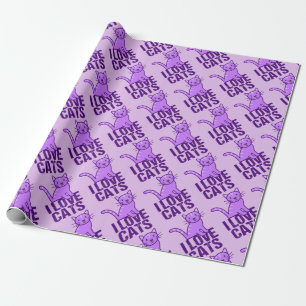 I Love Cats Purple Wrapping Paper