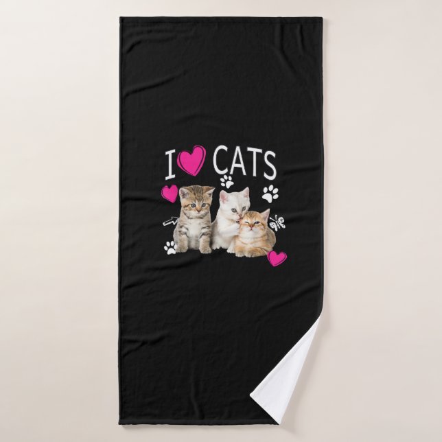 I Love Cats Shirt _ Cat lover - I love Kittens Gif Bath Towel (Bath Towel)