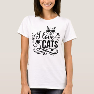 I Love Cats Typography Modern Minimalist Pet Lover T-Shirt