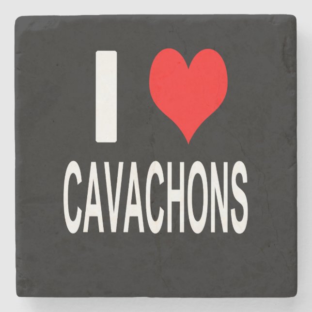 I Love Cavachons Stone Coaster (Front)