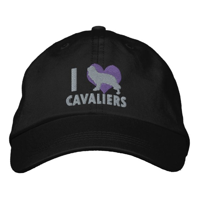 I Love Cavaliers Embroidered Hat (Monochrome) (Front)