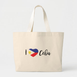 I Love Cebu with Philippines Flag Heart Large Tote Bag