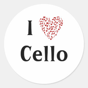 I Love Cello Red Heart of Music Notes Classic Round Sticker