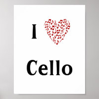 I Love Cello Red Heart of Music Notes