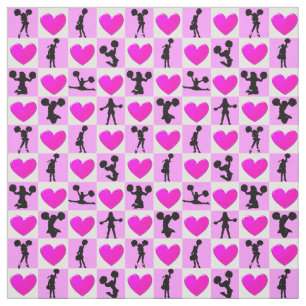 I LOVE CHEERLEADING PINK HEART FABRIC