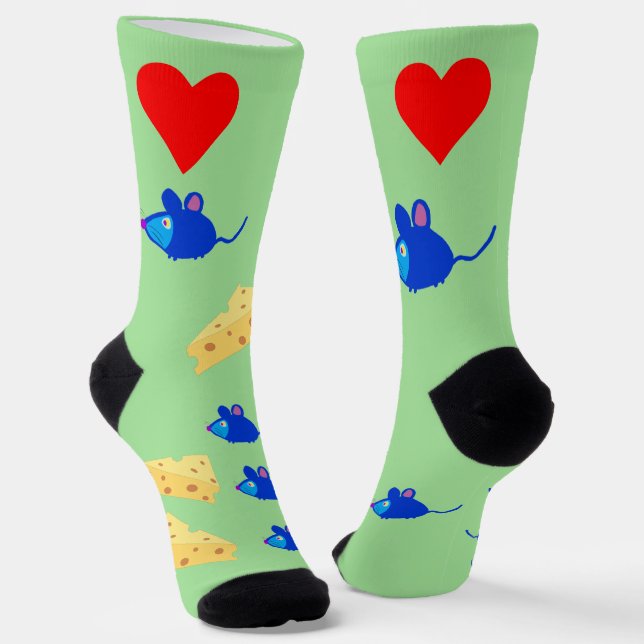 I love Cheese & Cute Blue Mice Socks (Angled)