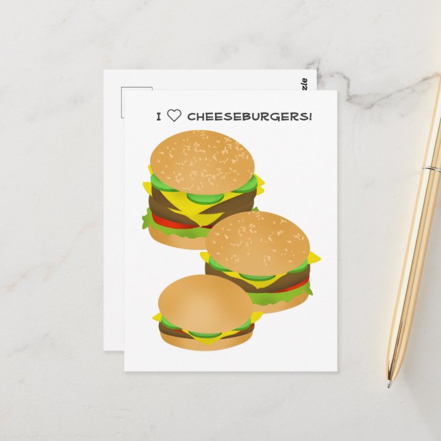 I Love Cheeseburgers Postcard (Front/Back In Situ)