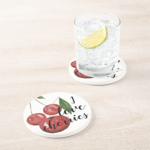 I Love Cherries Watercolor Hand-painted Coaster