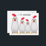 I Love Chickens! Postcard<br><div class="desc">* September is National Chicken Month * Give extra treats or hugs to your chickens, if they are your pets. * Celebrate Chicken month by enjoying chicken at your favourite diner or have a chicken potluck and share chicken recipes! * Send a quick note of greetings. * Postcards can be...</div>