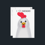 I Love Chickens! Postcard<br><div class="desc">* September is National Chicken Month * Give extra treats or hugs to your chickens, if they are your pets. * Celebrate Chicken month by enjoying chicken at your favorite diner or have a chicken potluck and share chicken recipes! * Send a quick note of greetings. * Postcards can be...</div>