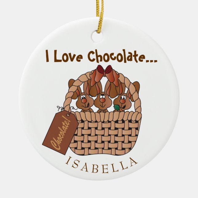 I Love Chocolate Bunny Basket Ceramic Tree Decoration (Front)