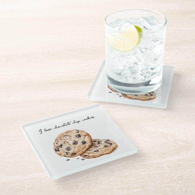 I love chocolate chip cookies   glass coaster (Angled)
