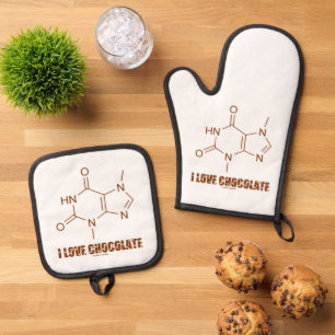 I Love Chocolate Theobromine Molecule Chemistry Oven Mitt & Pot Holder Set