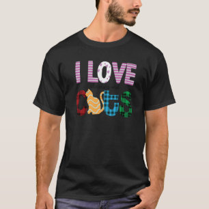 I Love Chocolates And Cats Graphic Patchwork Cat T-Shirt