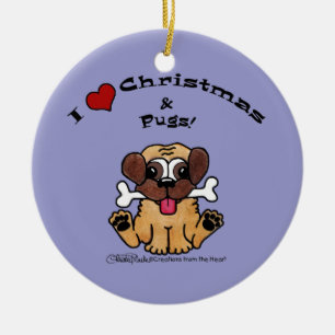 I Love Christmas and Pugs Ceramic Tree Decoration