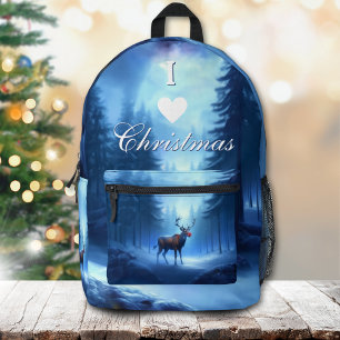 I Love Christmas Backpack Blue Winter Reindeer