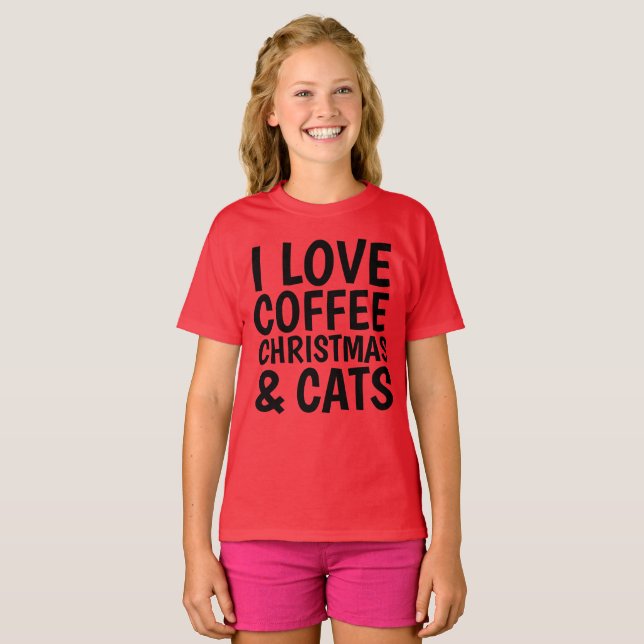 I LOVE CHRISTMAS COFFEE & CATS CAT T-Shirts (Front Full)