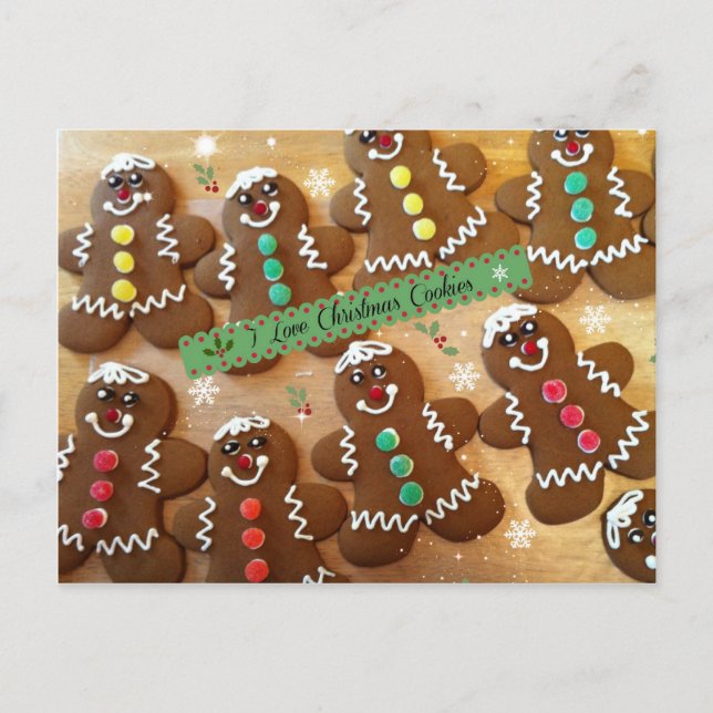 I Love Christmas Cookies - Colourful Gingerbread Holiday Postcard (Front)