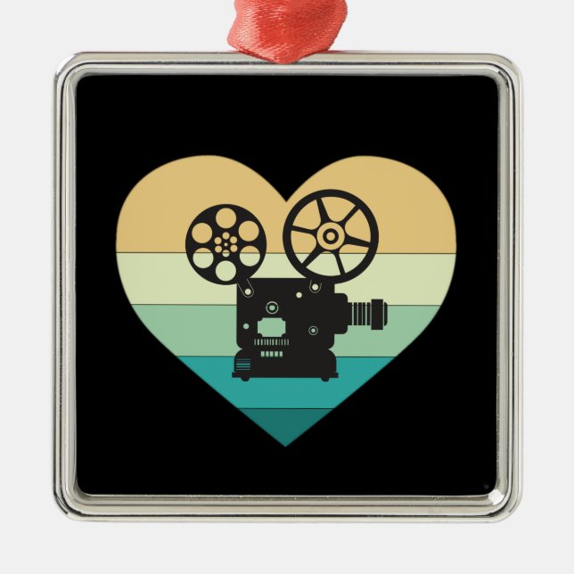 I Love Cinema Retro Movie Projector Metal Tree Decoration (Front)