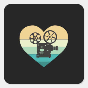 I Love Cinema Retro Movie Projector Square Sticker