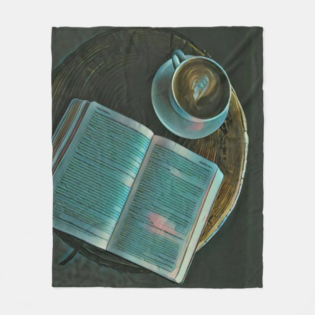 I love coffee and books fleece blanket (Front)