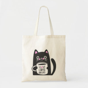 I love coffee and cats - Choose background color Tote Bag