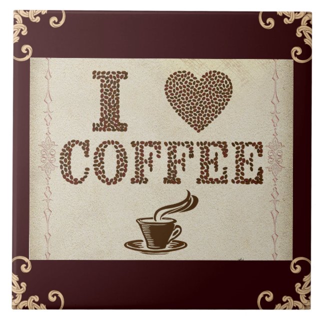 I Love Coffee Ceramic Tile (Front)