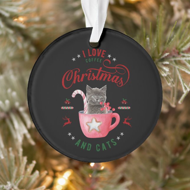 i love Coffee Christmas and Cats Joyful Greetings Ornament (Tree)