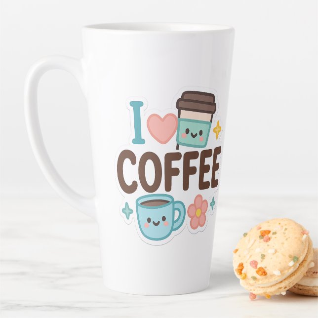 I Love Coffee Cute Kawaii Sticker – Adorable Coffe Latte Mug (In Situ)