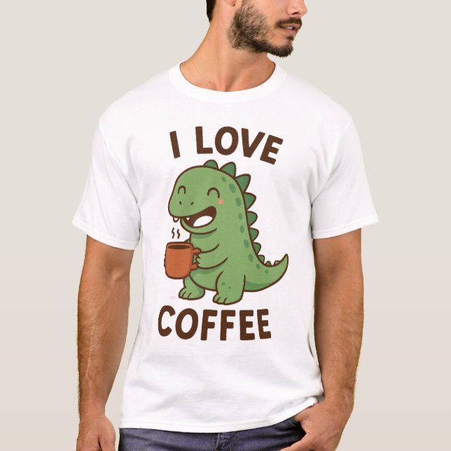 I Love Coffee Dinosaur Funny Men’s T-Shirt (Front)
