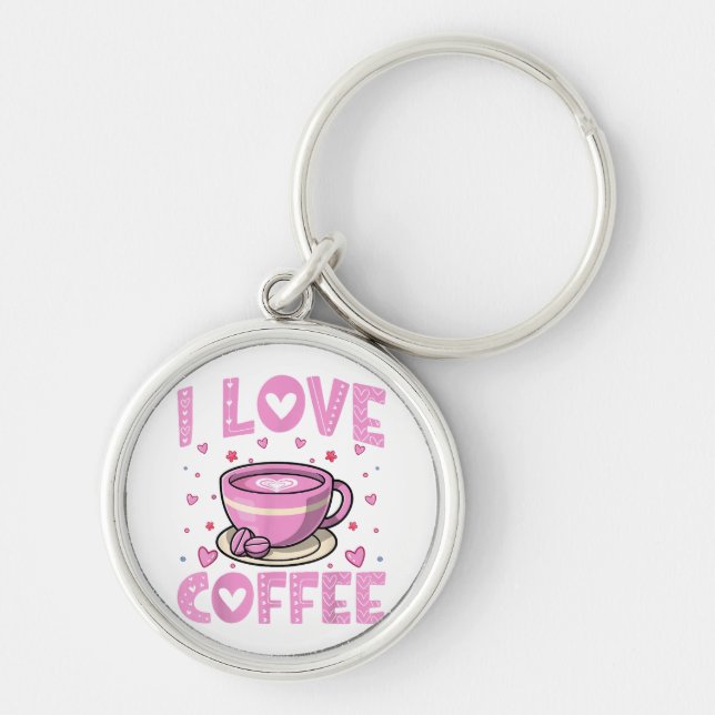 I Love Coffee - Funny Coffee Drinker Caffeine Addi Key Ring (Front)