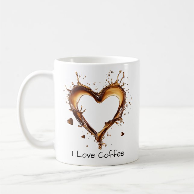 I Love Coffee, Heart Coffee Splash Design, Funny Mug (Left)