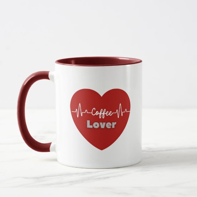 I Love Coffee Red Heartbeat Mug - Unique Gift (Left)