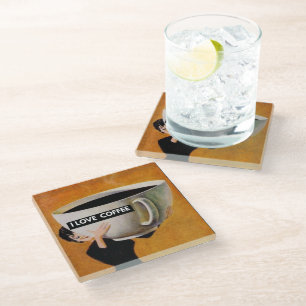 I love coffee retro   glass coaster
