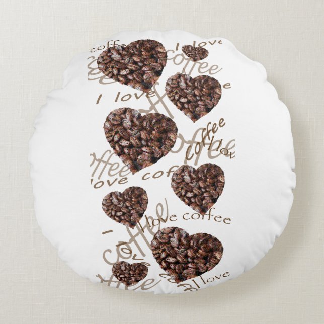 I Love Coffee Round Cushion (Front)