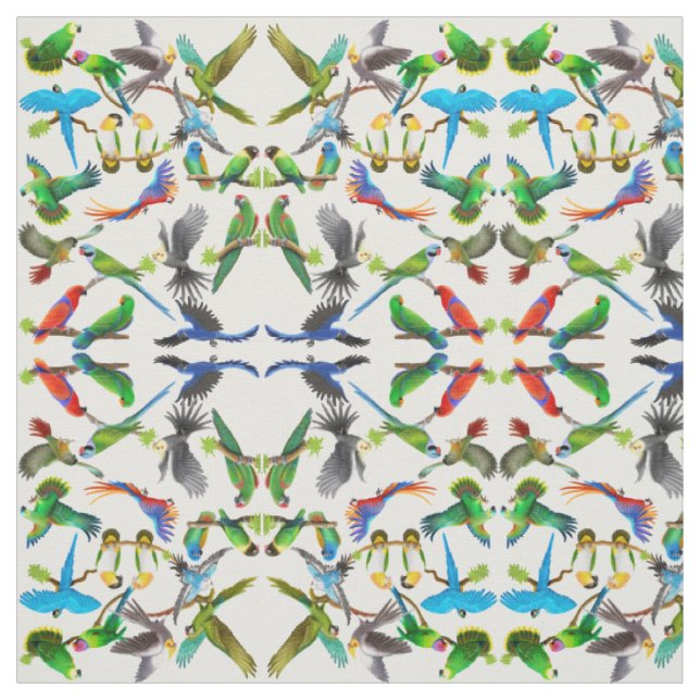 I Love Colourful Parrots Fabric (Swatch)