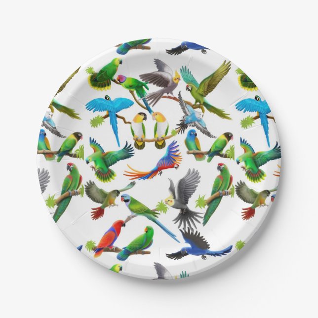 I Love Colourful Parrots Paper Plates (Front)