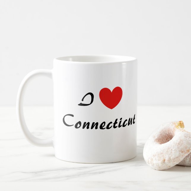 I Love Connecticut Heart Typography Coffee Mug (With Donut)