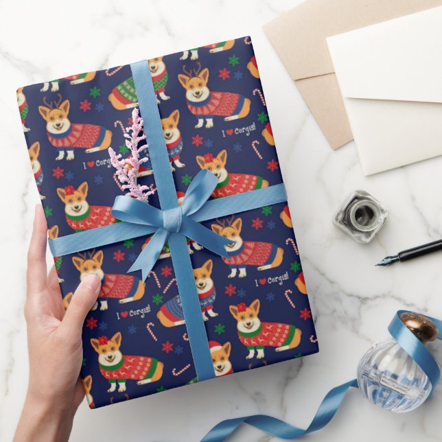 I Love Corgis Christmas Sweater Wrapping Paper (Gifting)
