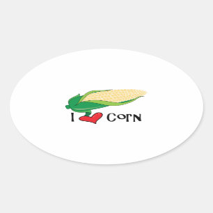 I Love Corn Oval Sticker