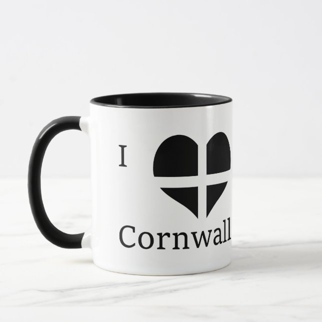 I Love Cornwall Kernow St Piran Flag Heart Design Mug (Left)