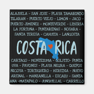 I Love Costa Rica Map Names of Cities Souvenir Magnet