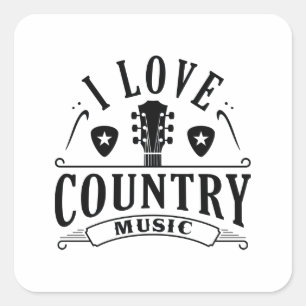 I Love Country Music Square Sticker