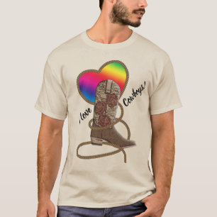 I Love Cowboys Gay Pride Rainbow Heart T-Shirt